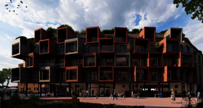 Entwurf: Ansicht von neuen Häusern auf der Fläche der Marktpassage in Adlershof
